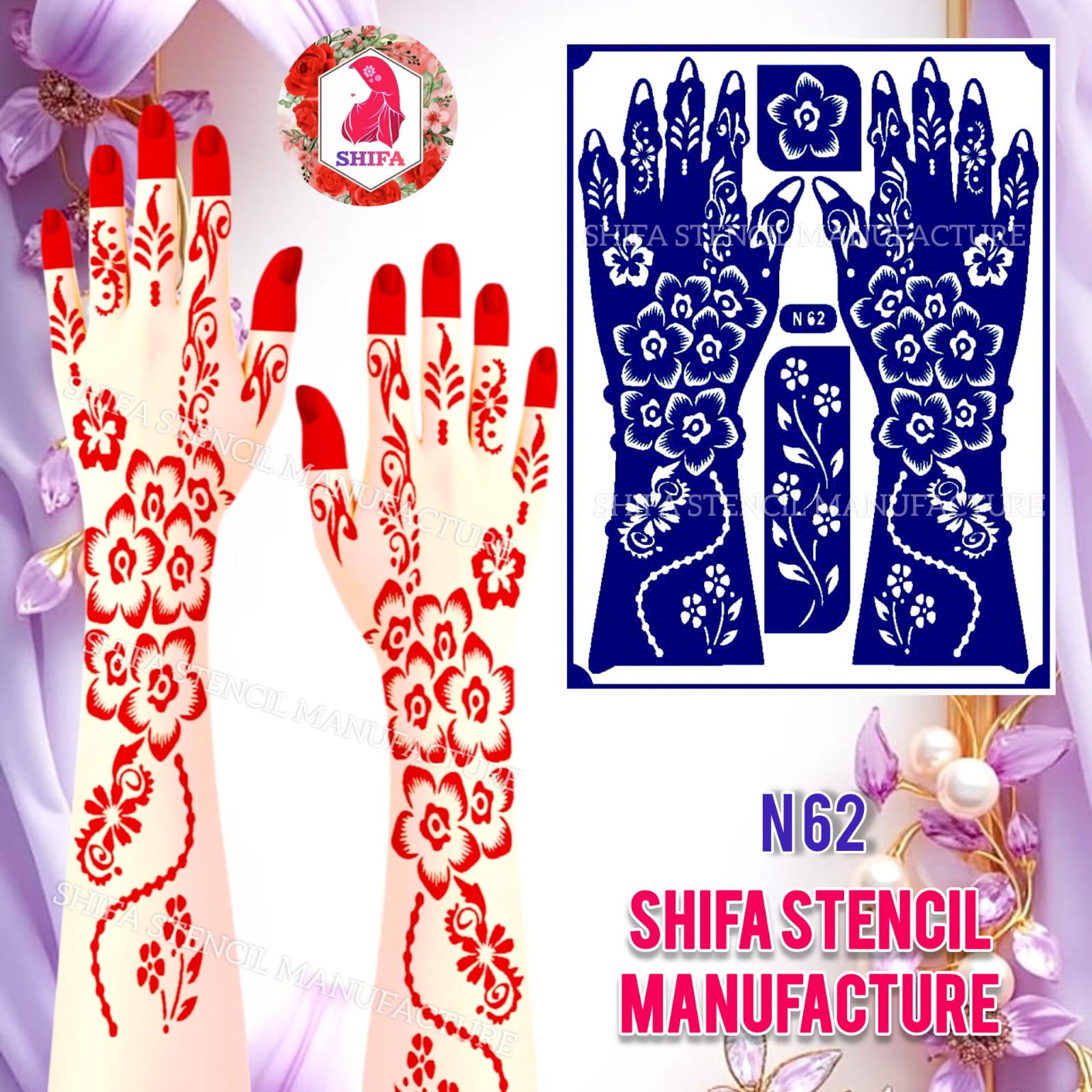 N62 Floral Cascade - Sticker Overview - Shifa Stencil Manufacturer